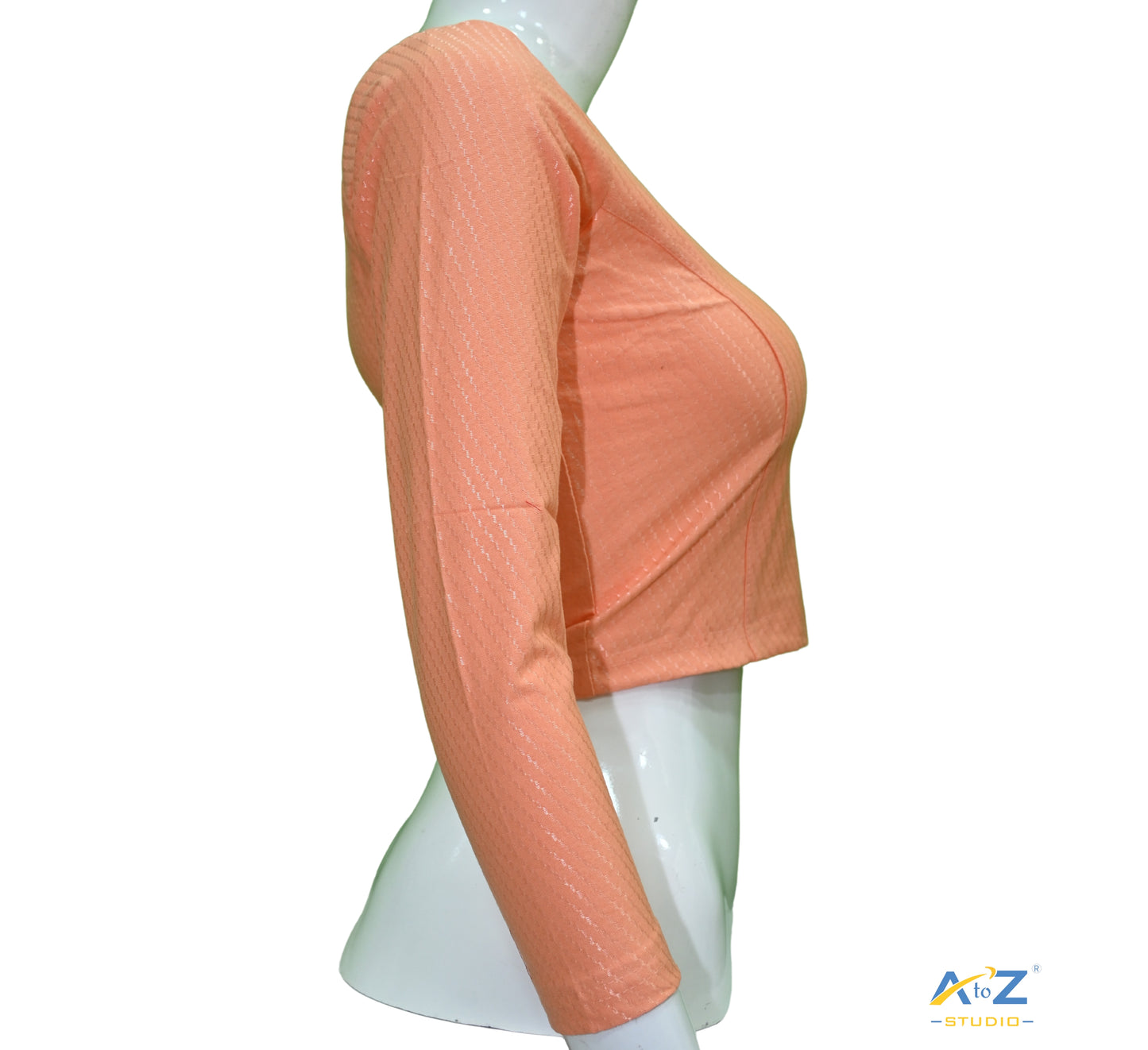 Peach Cotton Lycra Blouse with Shiny Cross Lines