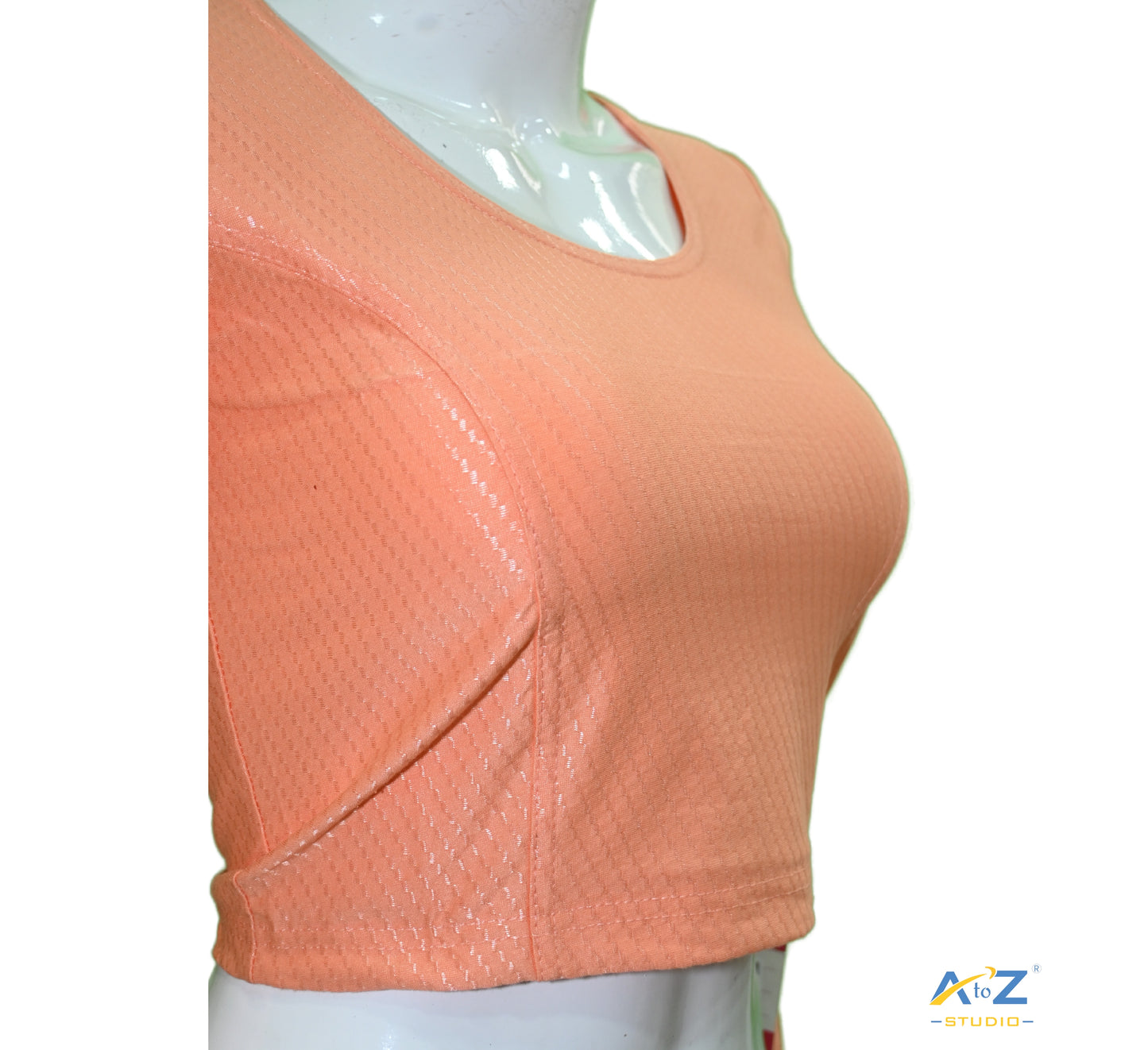 Peach Cotton Lycra Blouse with Shiny Cross Lines