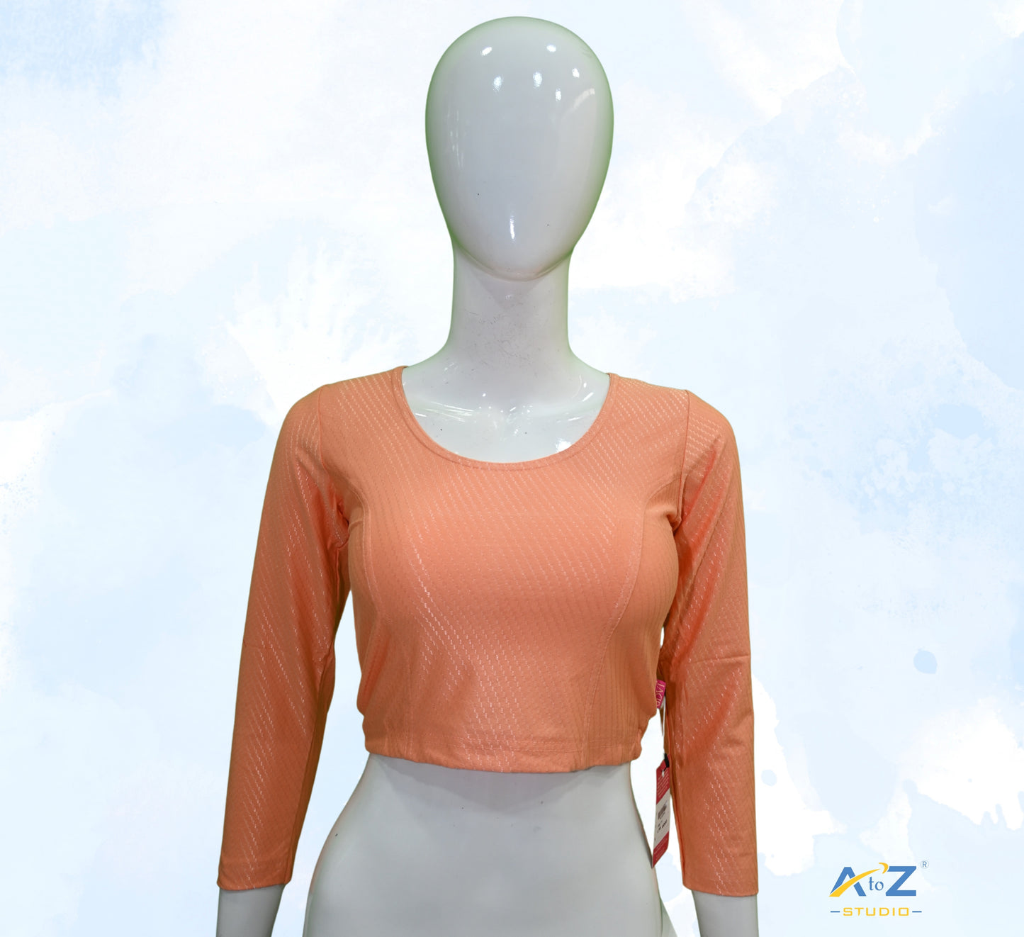 Peach Cotton Lycra Blouse with Shiny Cross Lines