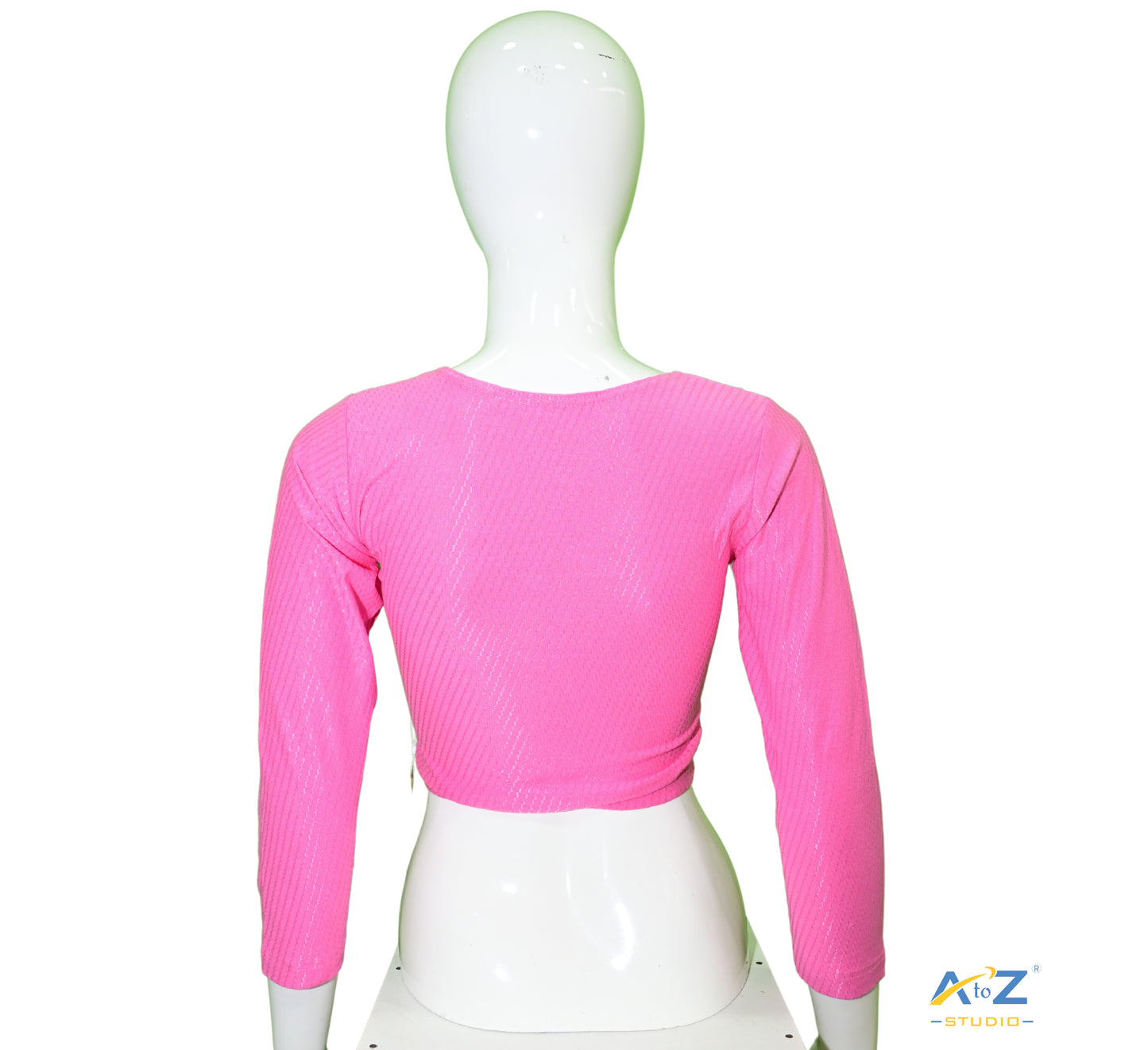 Pink  Cotton Lycra Blouse with Shiny Cross Lines