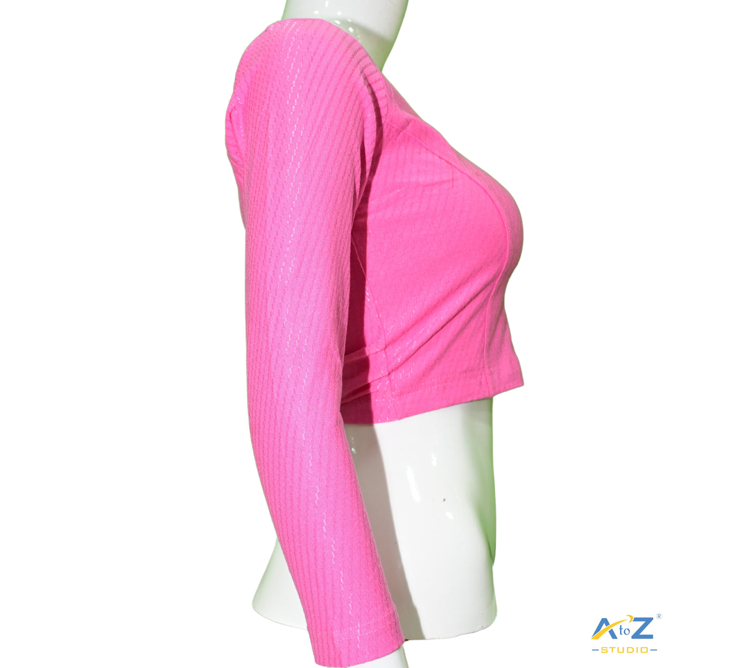 Pink  Cotton Lycra Blouse with Shiny Cross Lines