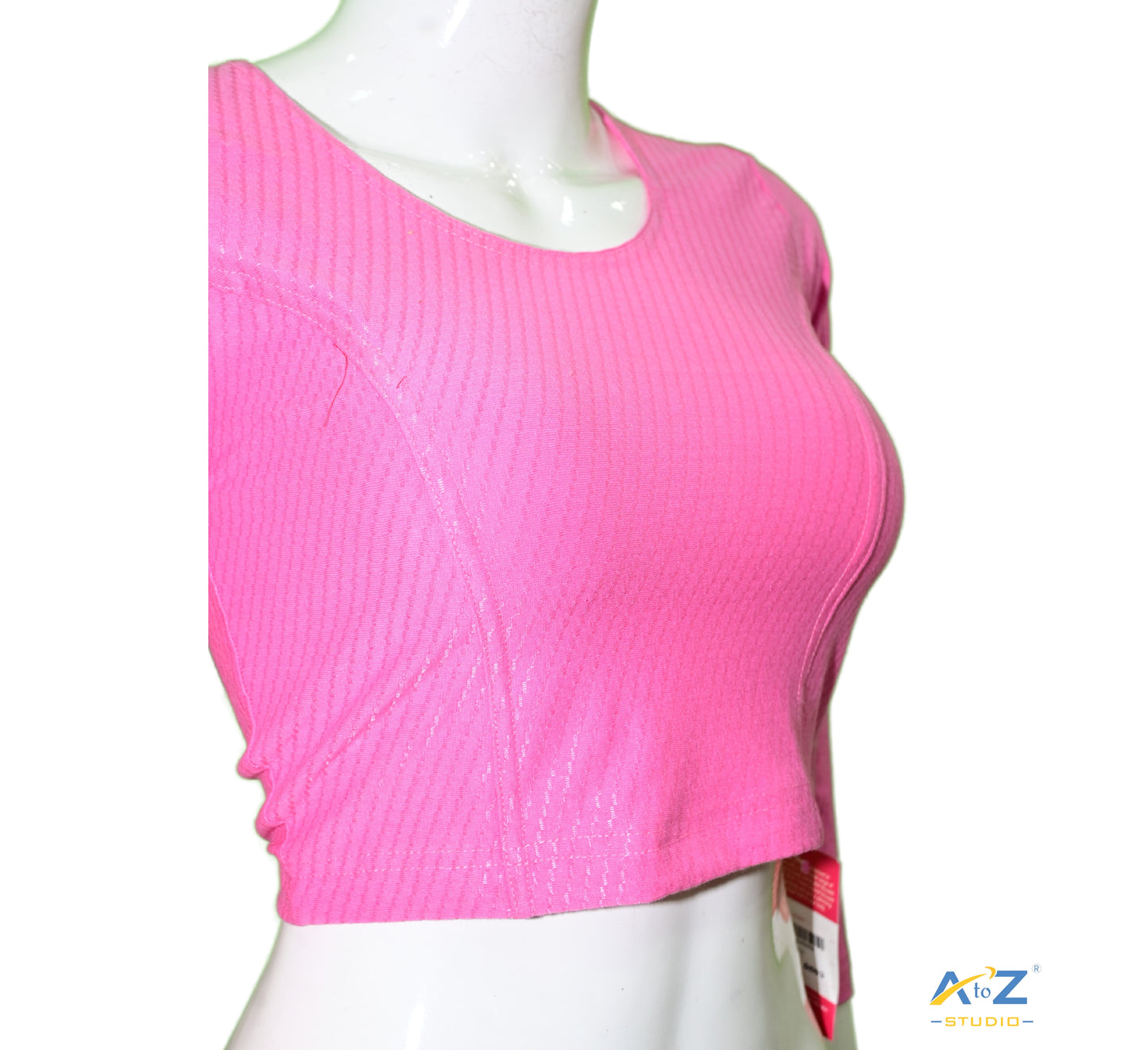 Pink  Cotton Lycra Blouse with Shiny Cross Lines