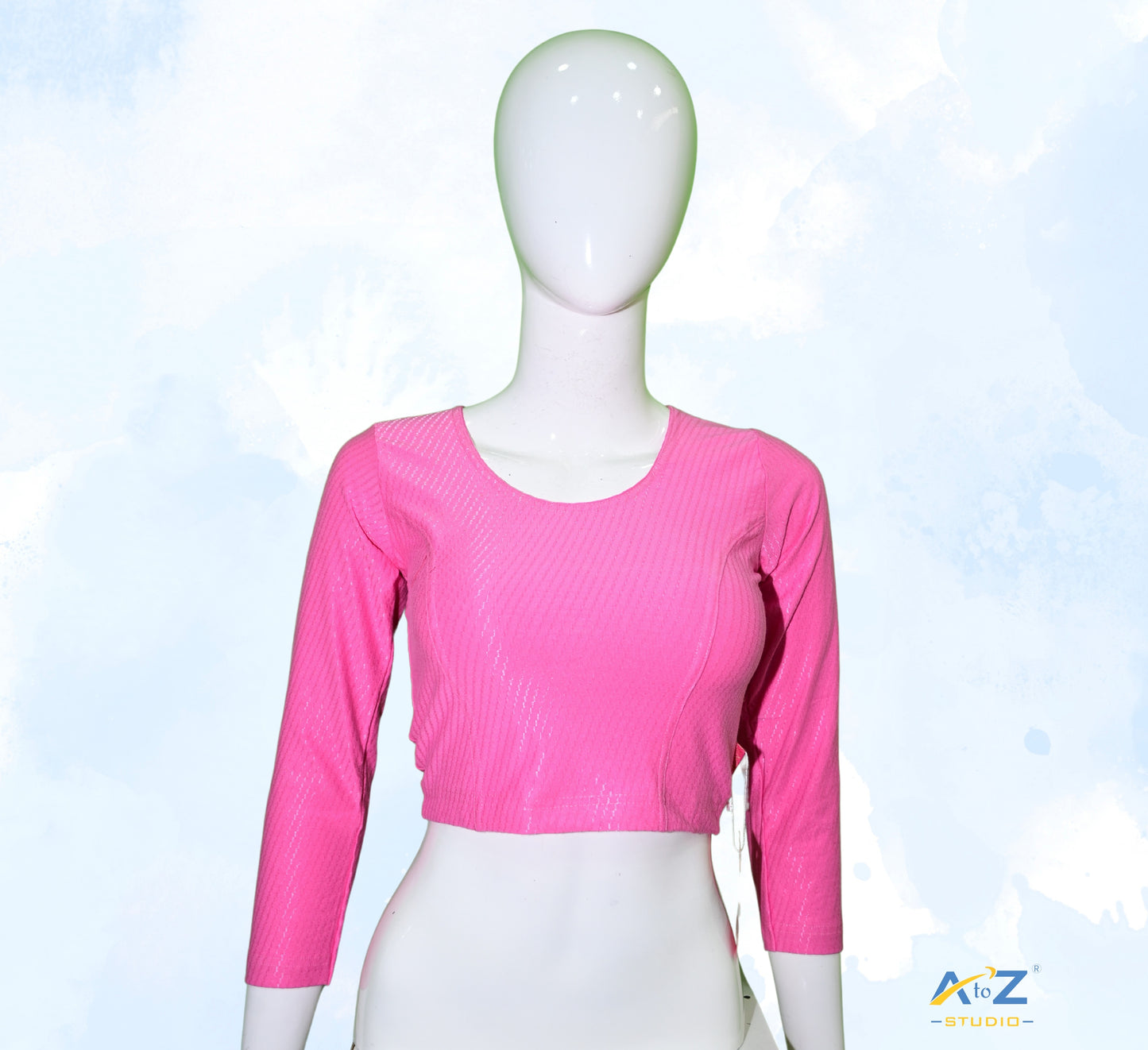 Pink  Cotton Lycra Blouse with Shiny Cross Lines