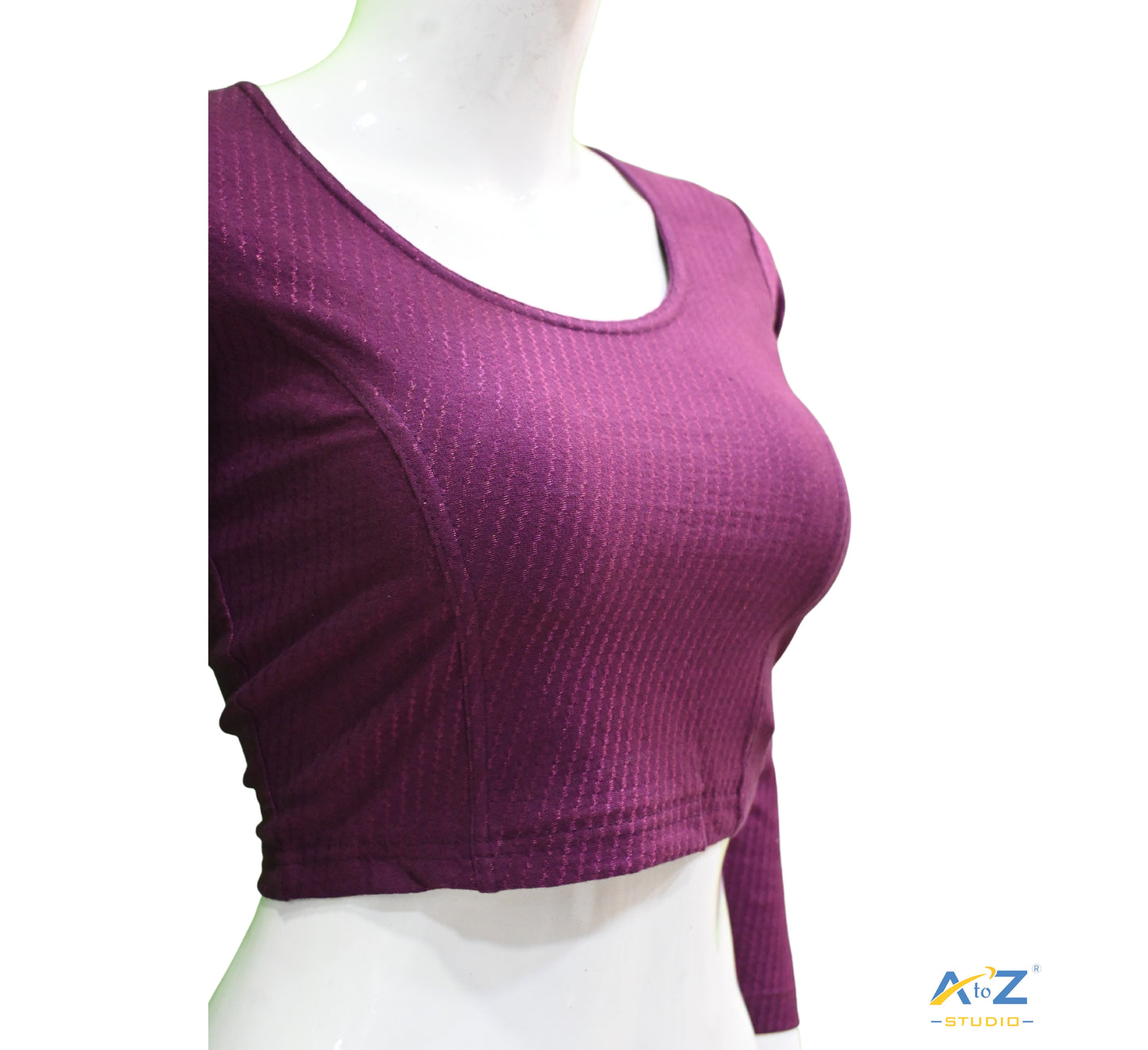 Purple Cotton Lycra Blouse with Shiny Cross Lines