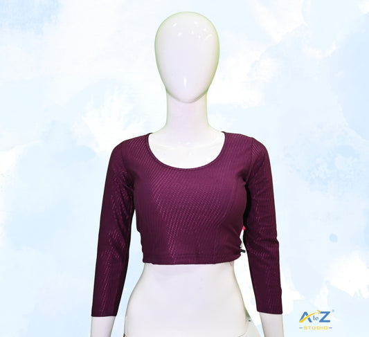 Purple Cotton Lycra Blouse with Shiny Cross Lines