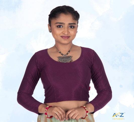 Wine  Cotton Lycra Blouse with Shiny Cross Lines