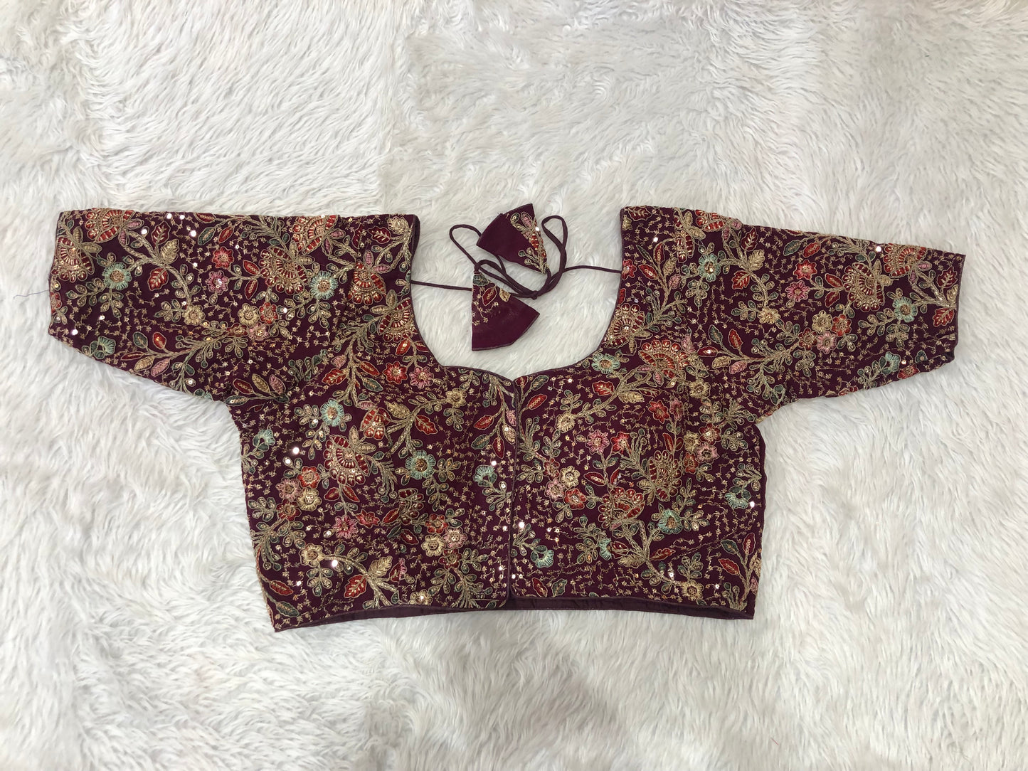 Wine Botanical Zardozi Blouse