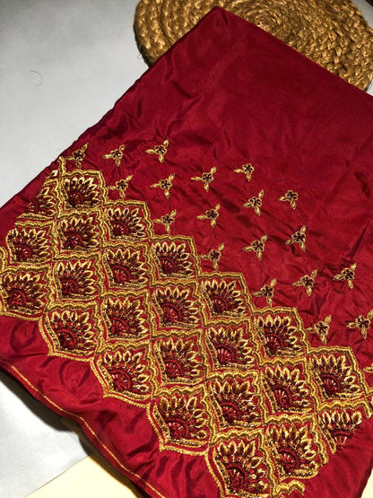 Crimson Scalloped Zari Fabric