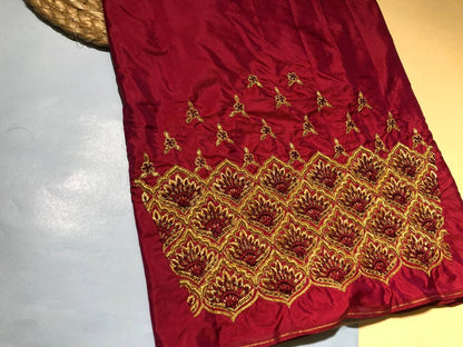 Crimson Scalloped Zari Fabric
