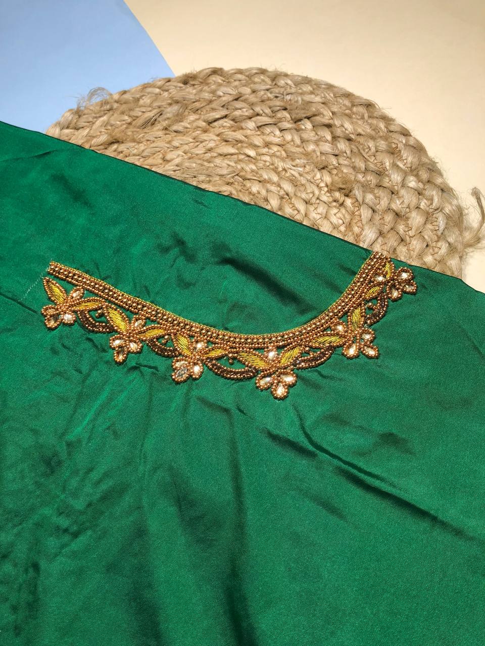 Artisanal Gold-Crested Silk Blouse with Gilded Linear Beadwork