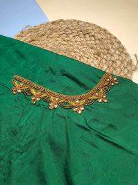 Artisanal Gold-Crested Silk Blouse with Gilded Linear Beadwork