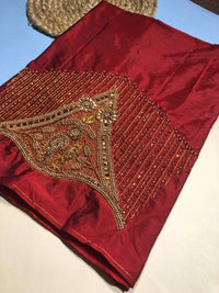 The Gilded Maroon Majesty: Heavily Beadwork Silk Blouse
