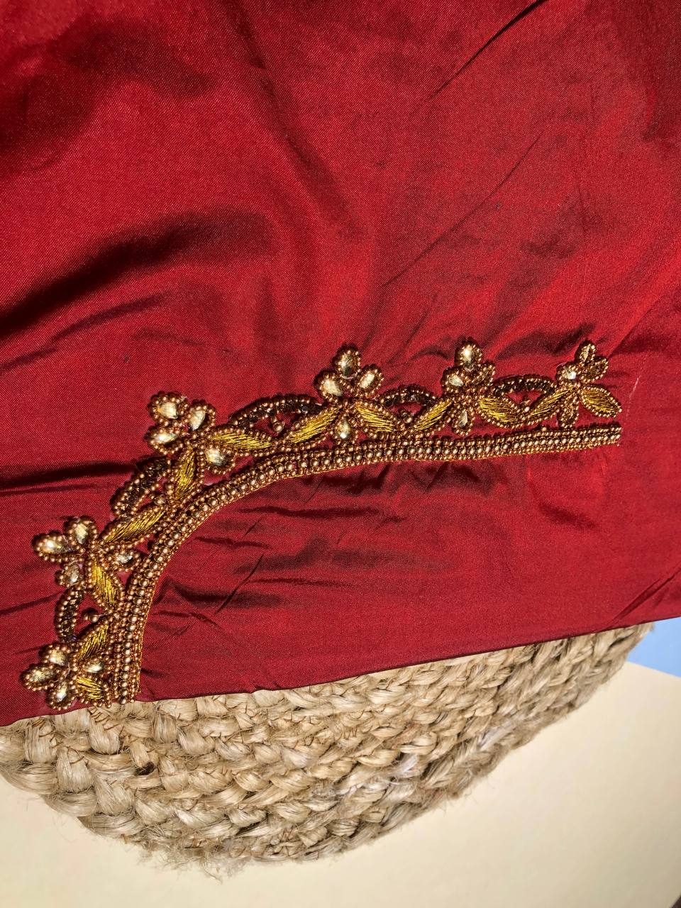 The Gilded Maroon Majesty: Heavily Beadwork Silk Blouse