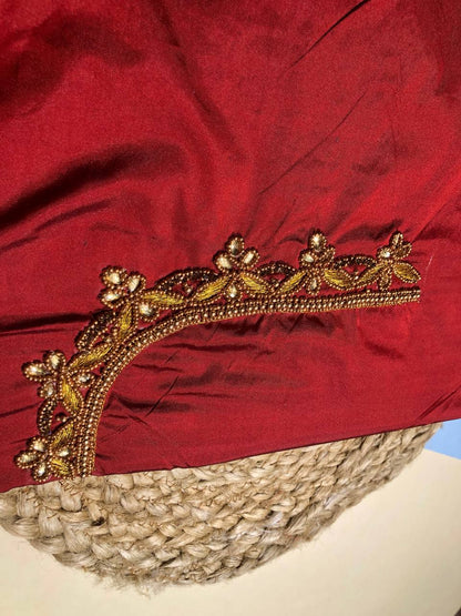 The Gilded Maroon Majesty: Heavily Beadwork Silk Blouse