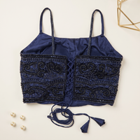 Deep NavyBlue tonal Beaded Scroll Top