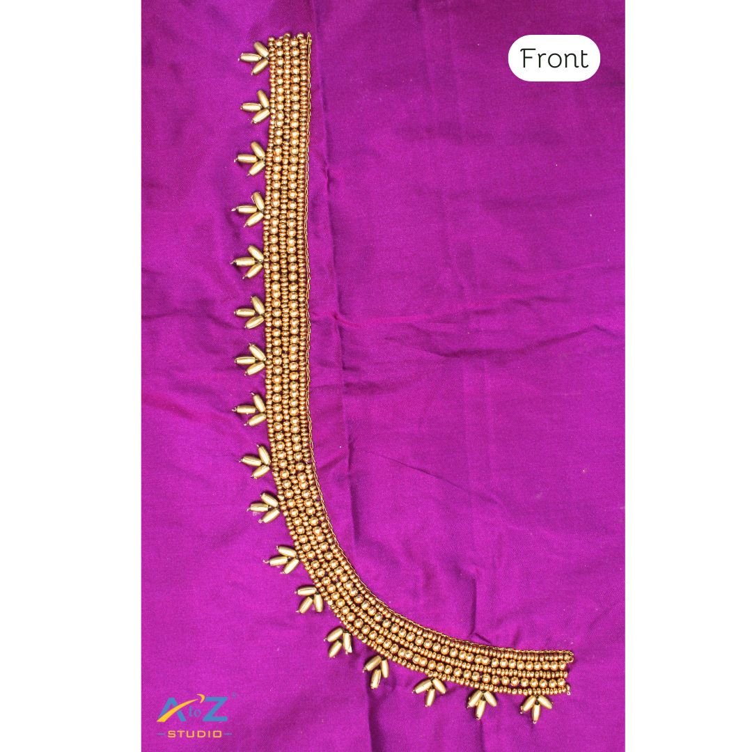 Luxury Purple Silk Blouse Piece With Aari Work