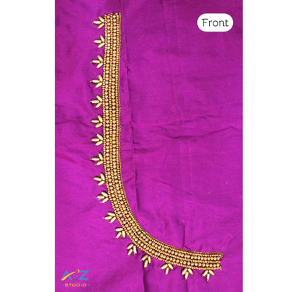Luxury Purple Silk Blouse Piece With Aari Work