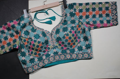 Rama Patchwork Embroidered Blouse with Floral Border