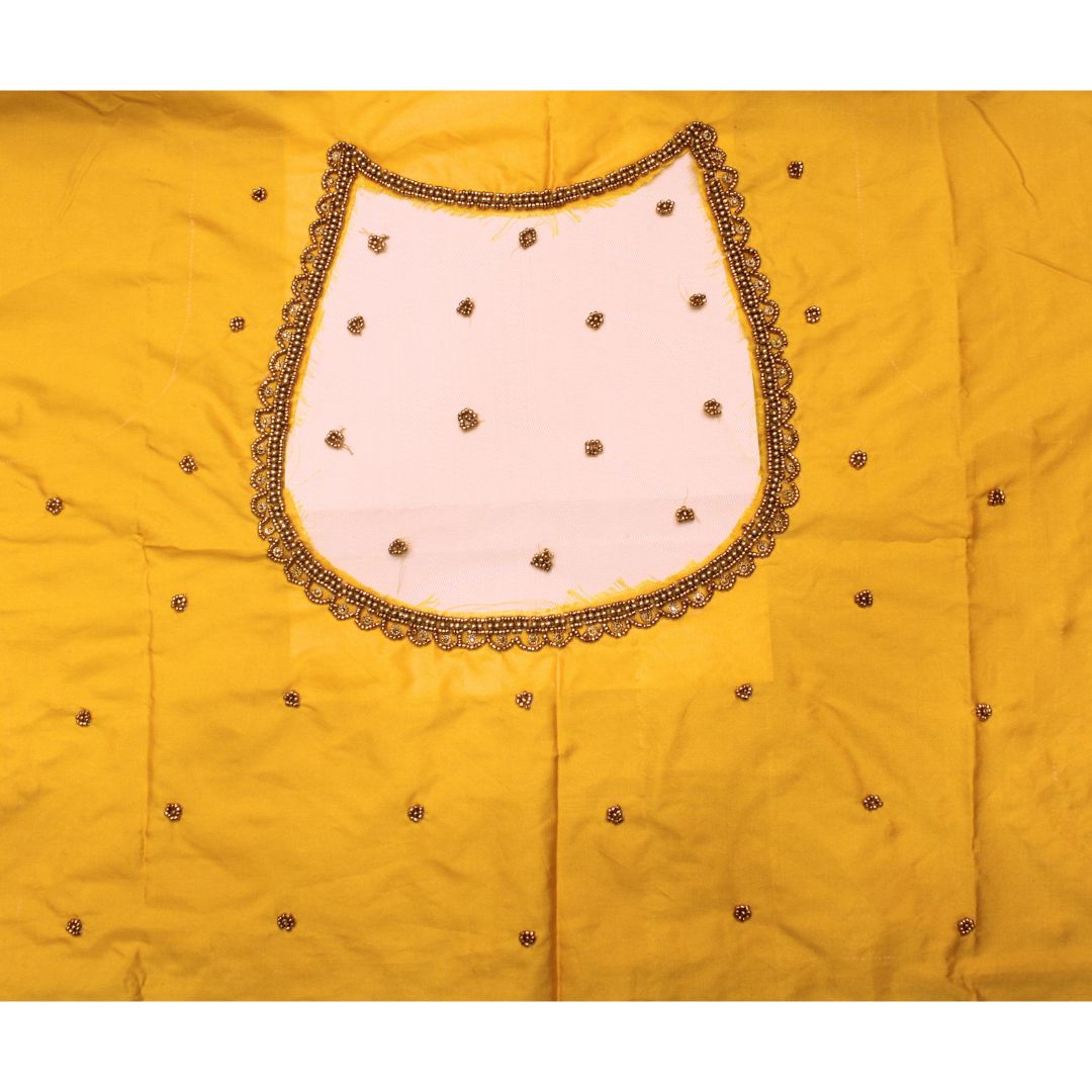 Yellow Silk Blouse Piece With Aari Work