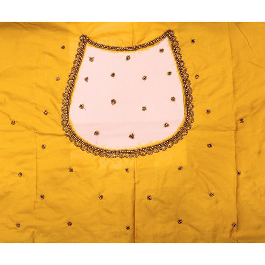 Yellow Silk Blouse Piece With Aari Work