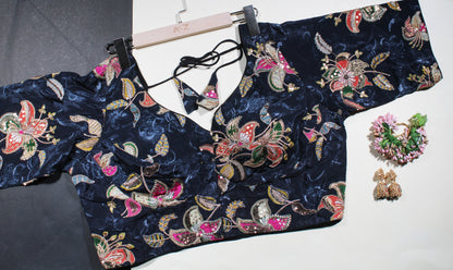 Black Velvet Zardozi Embroidered Festive Blouse