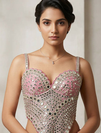 Blush Pink Mirror Work Designer Corset Blouse