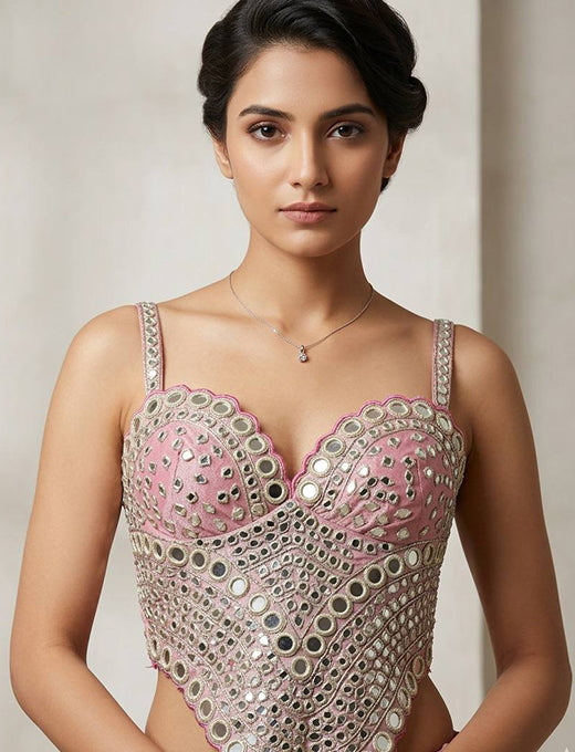 Blush Pink Mirror Work Designer Corset Blouse