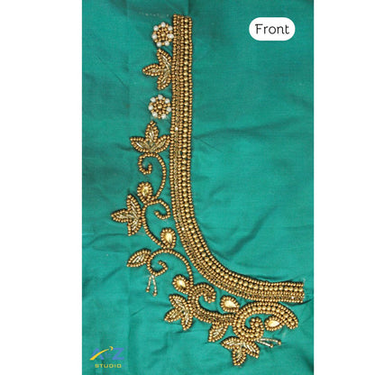 Sea Green Silk Blouse Piece With Aari Work