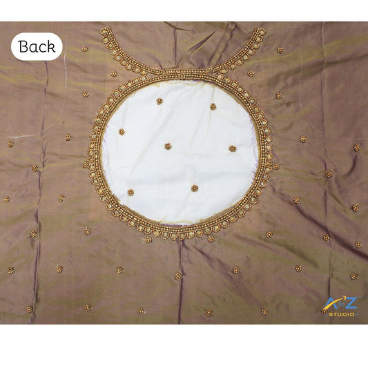 Beige Silk Blouse Piece With Aari Work