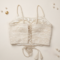 Cream Tonal Beaded Lattice Crop Top