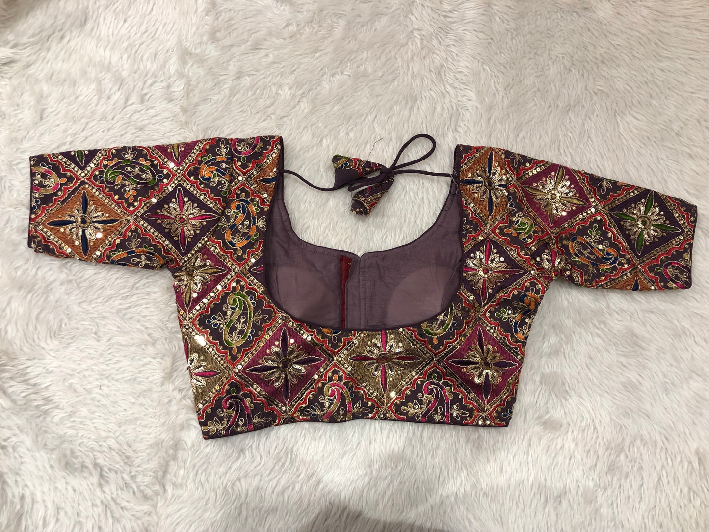 Multicolor Threadwork & Sequin Patchwork Blouse