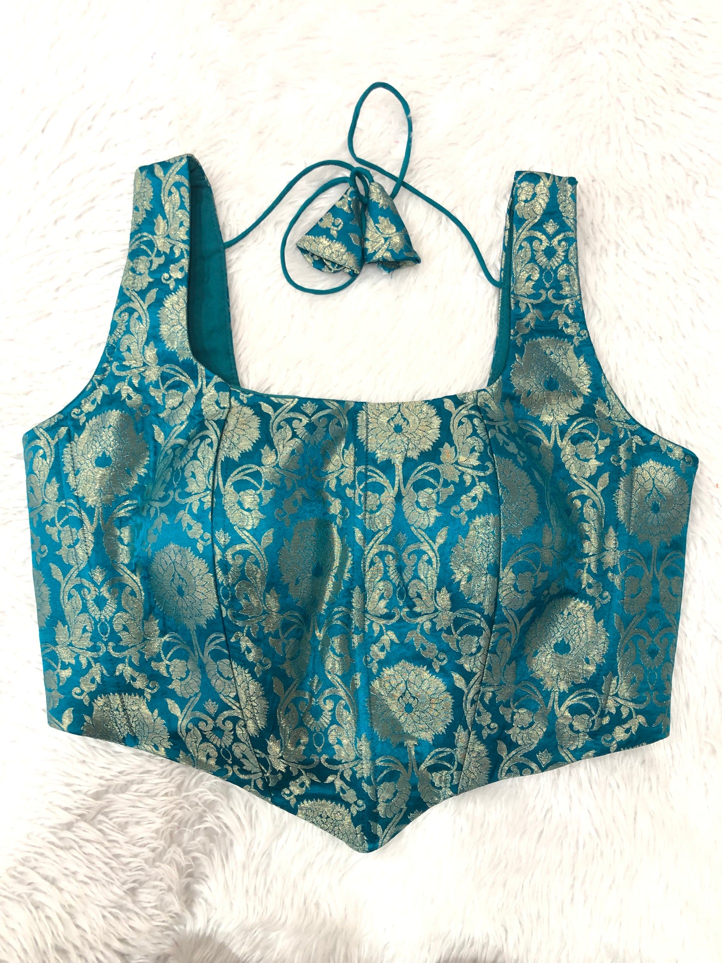 Rama Jacquard Crop Blouse with Dori Details