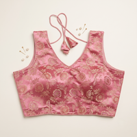 Peach Floral Jacquard Brocade Saree Blouse