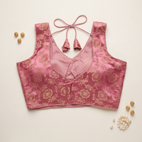 Peach Floral Jacquard Brocade Saree Blouse