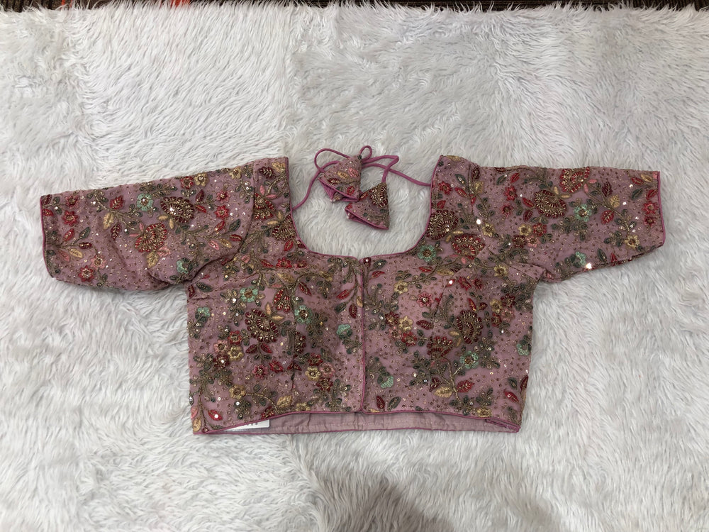 Baby Pink Floral Dori Back Designer Blouse