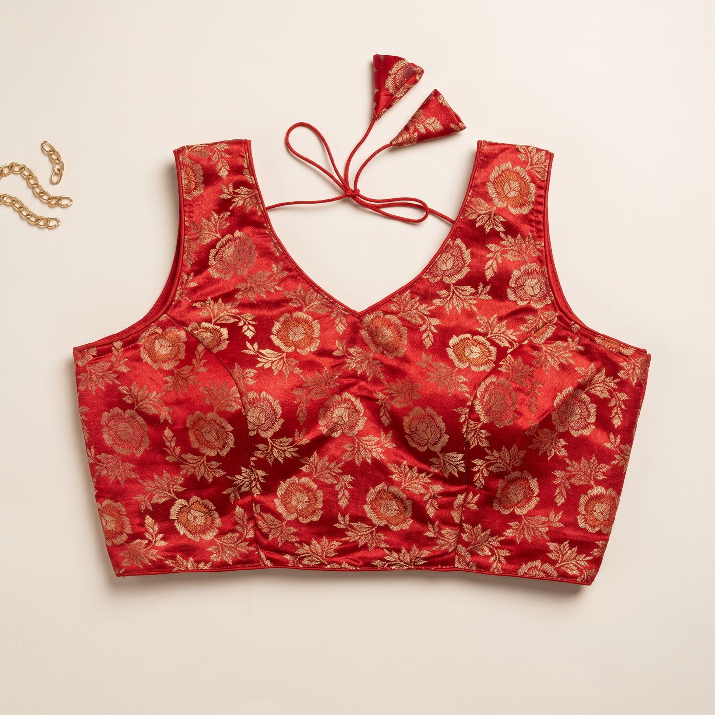 Red Floral Jacquard Brocade Saree Blouse