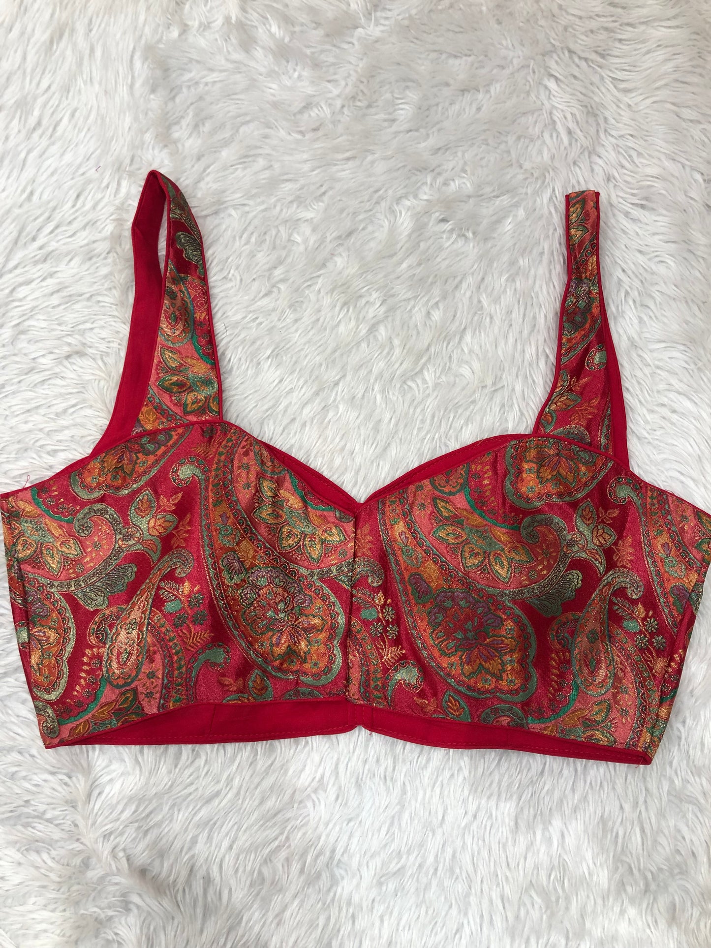 Red Floral Paisley Sleeveless Saree Blouse