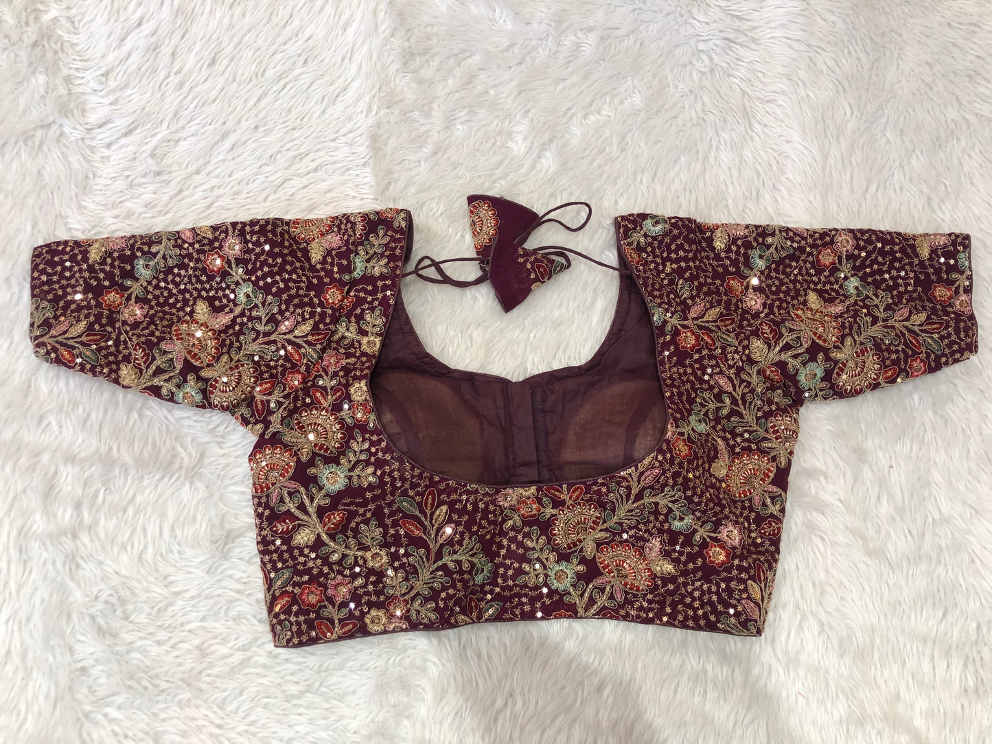 Wine Botanical Zardozi Blouse