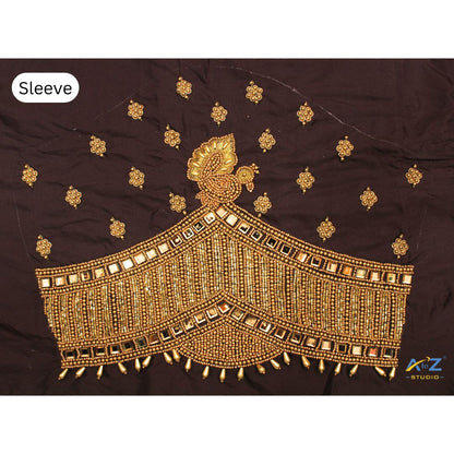 Dark Brown Silk Blouse Piece With Magam Work