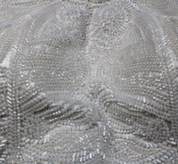 Pure White Silk Scalloped Wing Blouse with Silver Glass Bead & Sequin Embroidery