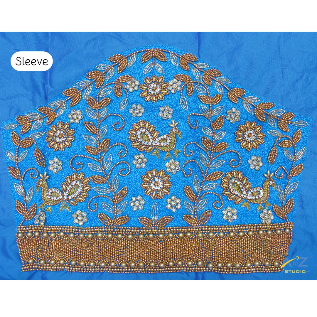 Sky Blue Silk Blouse Piece With Aari Work