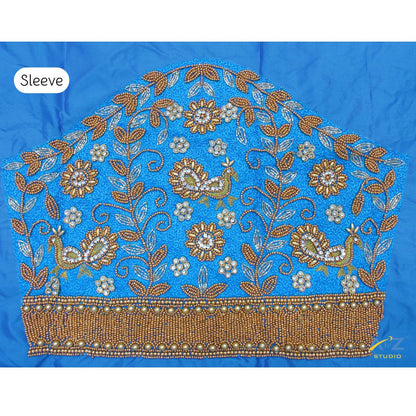 Sky Blue Silk Blouse Piece With Aari Work