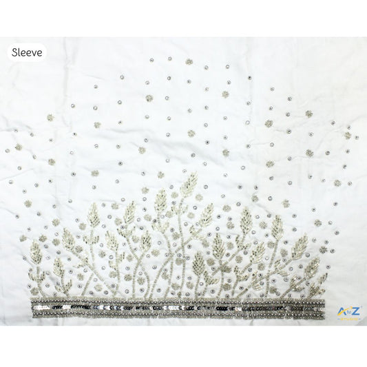 White Silk Blouse Piece With Aari Work (Silver Work)