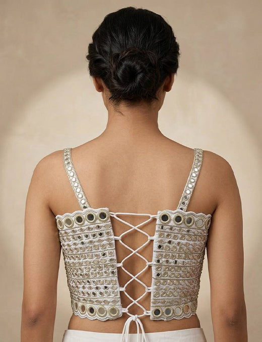 White Mirror Work Designer Corset Blouse