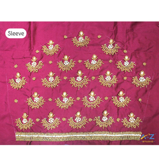 Light Wine Silk Blouse Piece With Aari Work