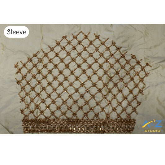 Dark Cream Silk Blouse Piece With Aari Work