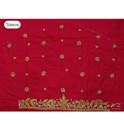 Sindoor Red Silk Blouse Piece With Aari Work