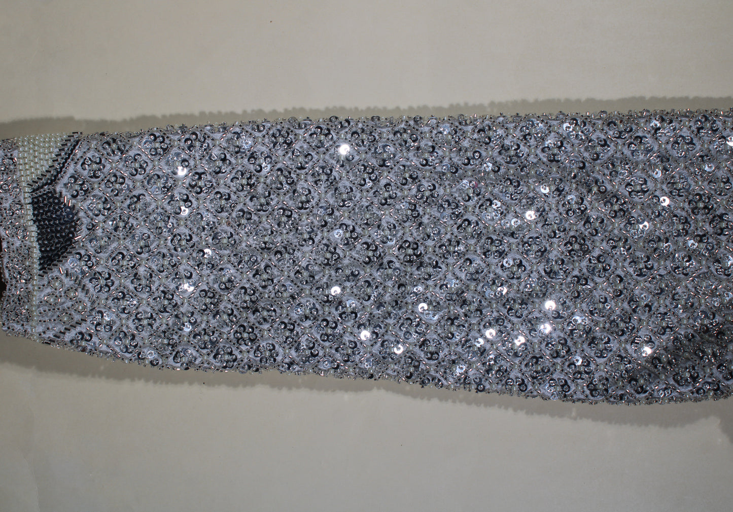 Silver Nude Hand-Embroidered Blouse with Delicate Sequin Borders