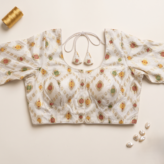 Cream Banaras Silk Brocade Blouse with Zari Geometric Butta
