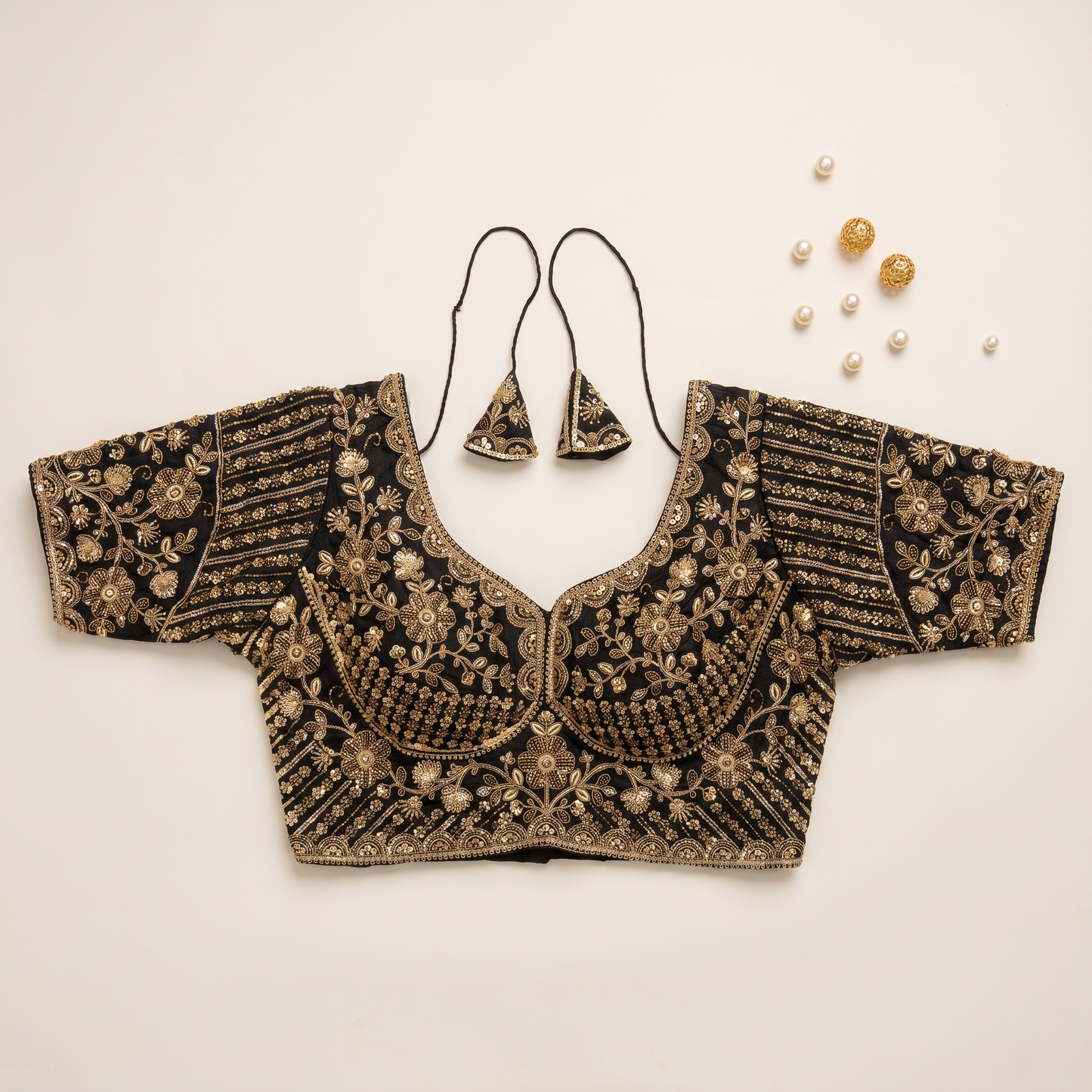 Black Hand-Embroidered Zardozi & Sequin Bridal Blouse